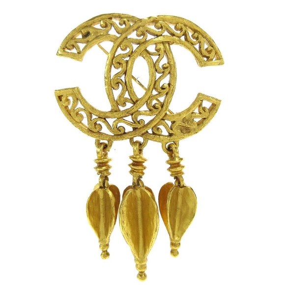 Authenticity Guaranteed CHANEL CC Logos Fringe Motif Brooch Pin Corsage - Picture 1 of 4